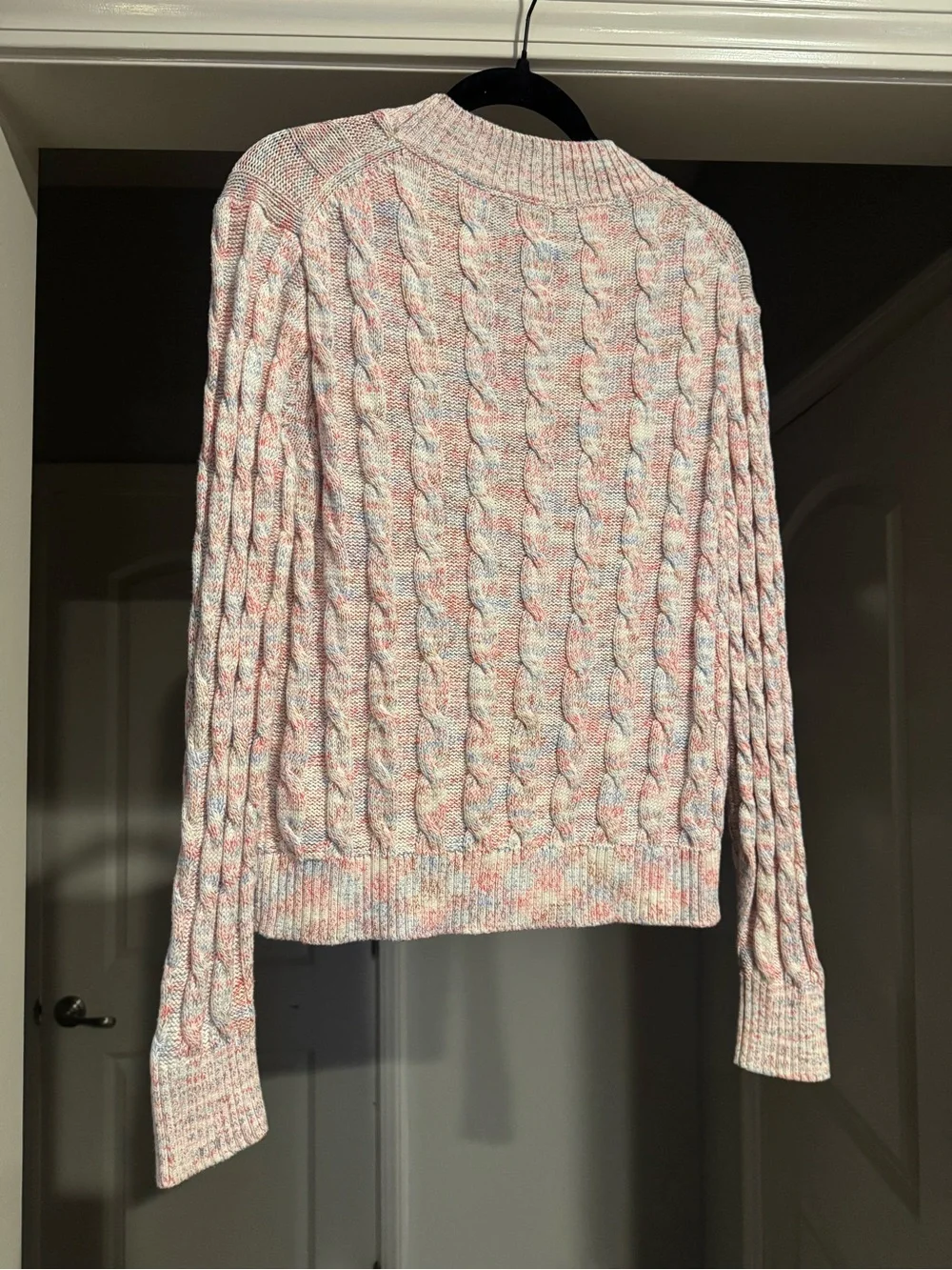 J. Crew Women’s Cable Knit Marled Cotton Blend Crewneck Sweater Pink Blue L